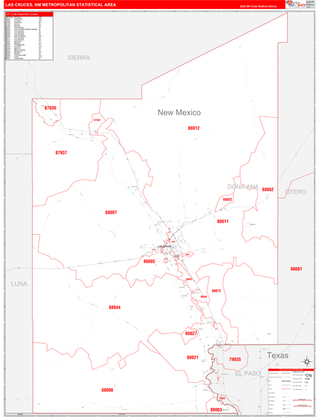 Las Cruces Metro Area Wall Map Red Line Style